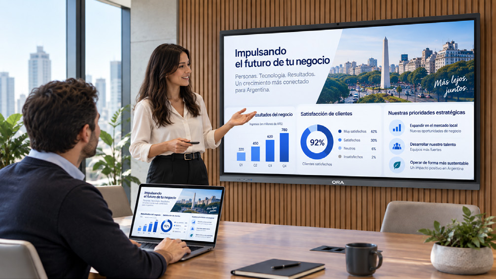 Equipo utilizando ORA en una sala de reuniones