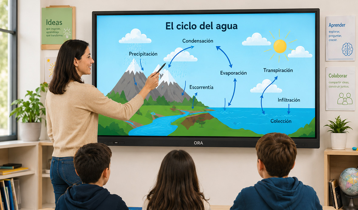 Docente utilizando ORA en un aula
