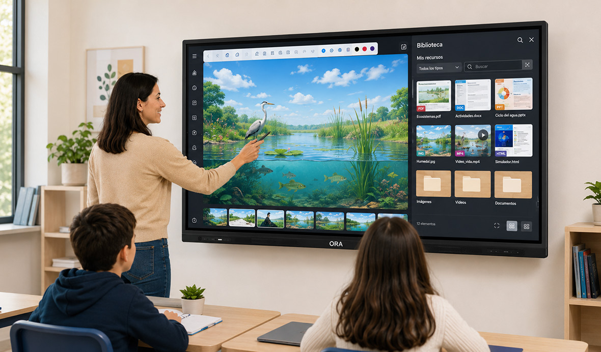Contenido educativo compartido en un display ORA
